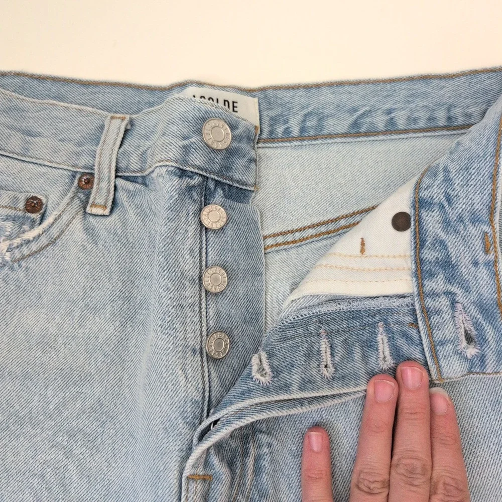 AGOLDE Parker Long High Rise Light Wash Denim Shorts 28 A9030-1141 Cutoffs